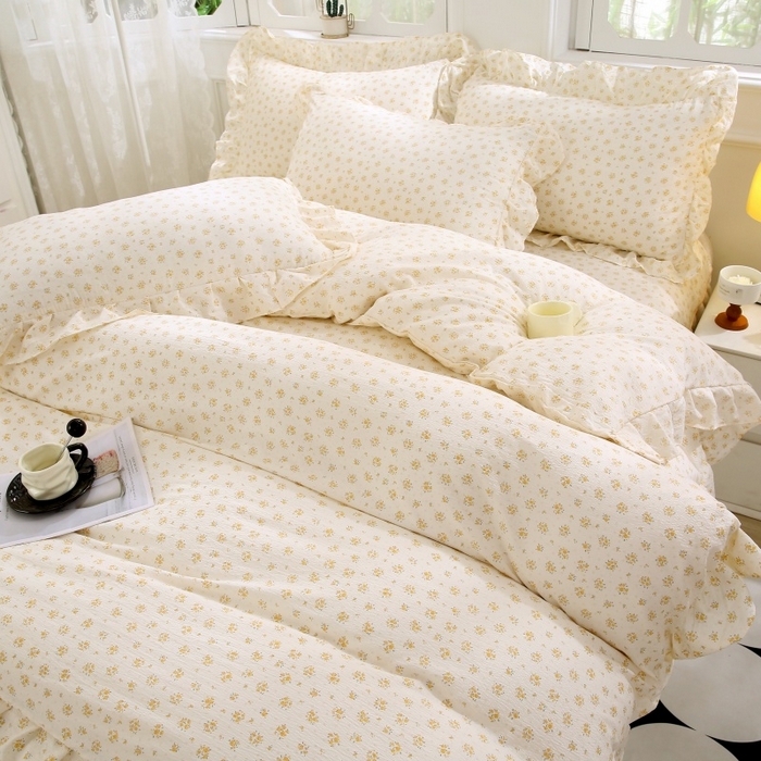 91家纺网 家纺一手货源 找家纺 欧妮家纺 2026新款A类双层纱蕾丝花边床裙四件套 栀子海