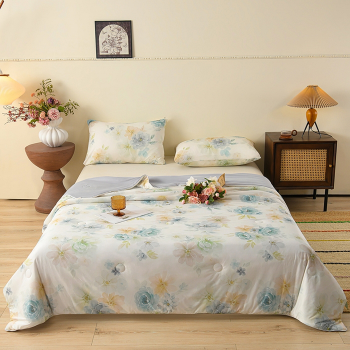 91家纺网 家纺一手货源 找家纺 曼尼 2026新款印花凉感丝夏被夏凉被 春晓