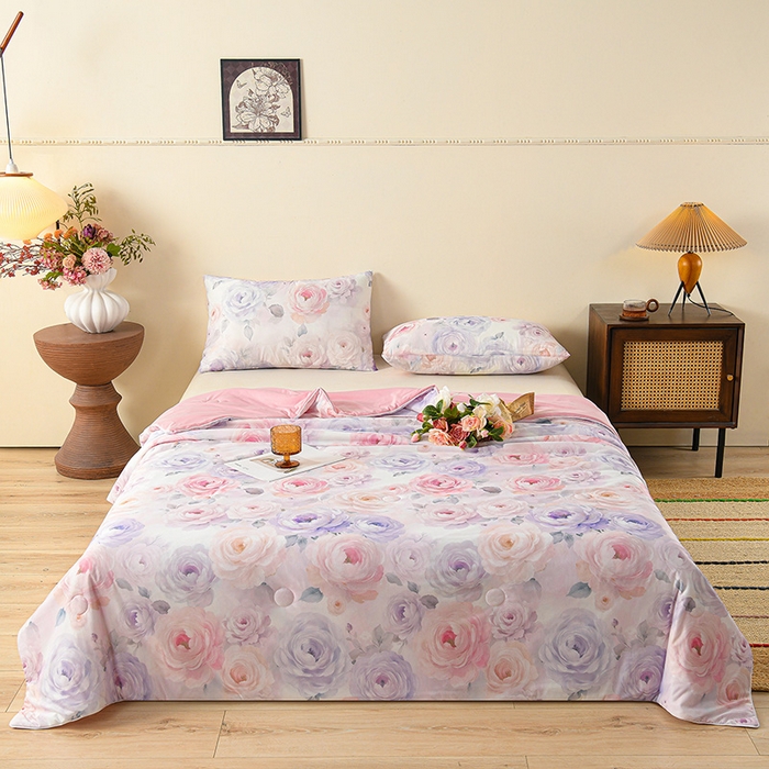 91家纺网 家纺一手货源 找家纺 曼尼 2026新款印花凉感丝夏被夏凉被 繁华