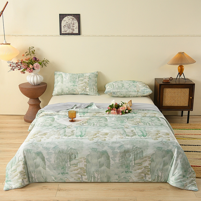 91家纺网 家纺一手货源 找家纺 曼尼 2026新款印花凉感丝夏被夏凉被 烂漫