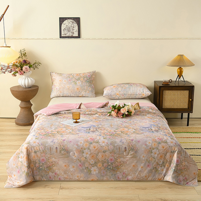 91家纺网 家纺一手货源 找家纺 曼尼 2026新款印花凉感丝夏被夏凉被 倾城