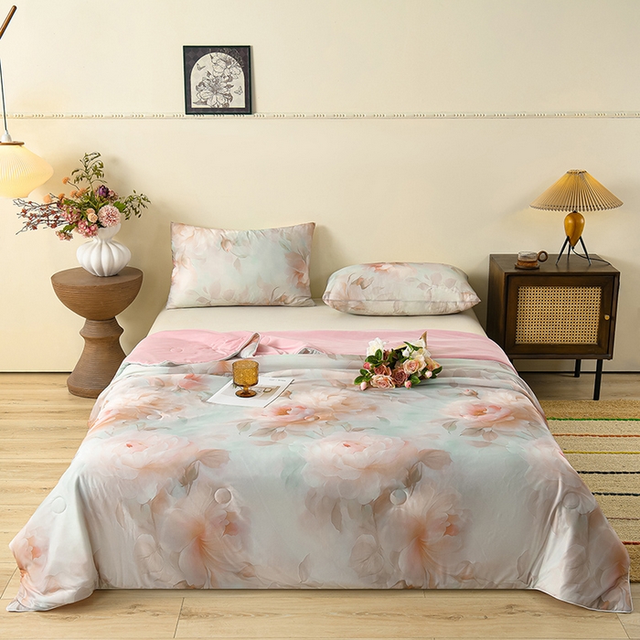 91家纺网 家纺一手货源 找家纺 曼尼 2026新款印花凉感丝夏被夏凉被 天雅