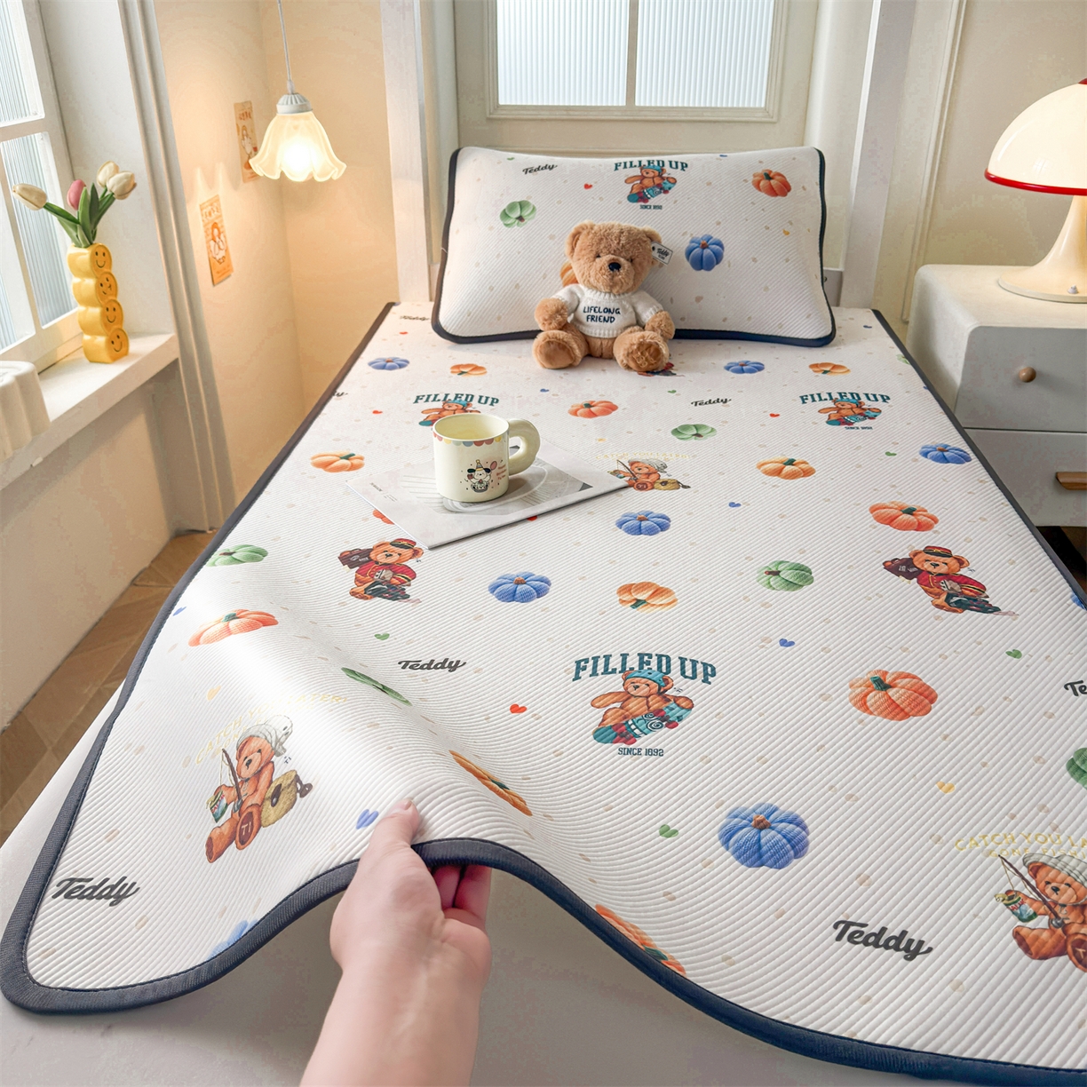 91家纺网 家纺一手货源 找家纺 （总）源舍家纺 2026新款泰迪爱兰系列（正版授权）A类三明治复合印花斜纹豆豆软凉席学生床