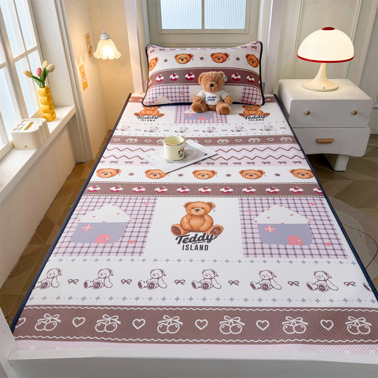 91家纺网 家纺一手货源 找家纺 （总）源舍家纺 2026新款泰迪爱兰系列（正版授权）A类三明治复合印花斜纹豆豆软凉席学生床