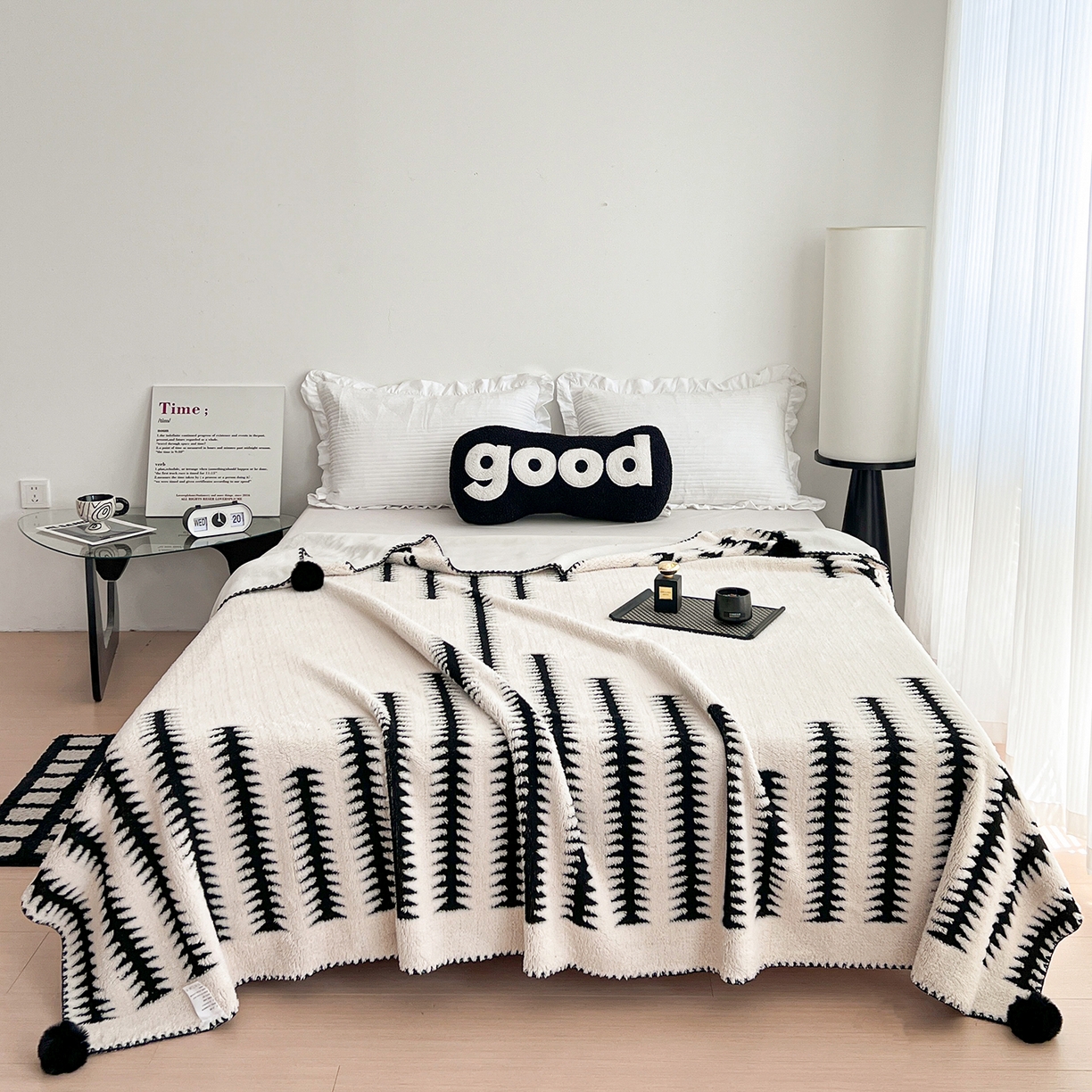 91家纺网 家纺一手货源 找家纺 娜朵家纺 2026新款阳离子牛奶绒双层毛球复合毯 步步高升