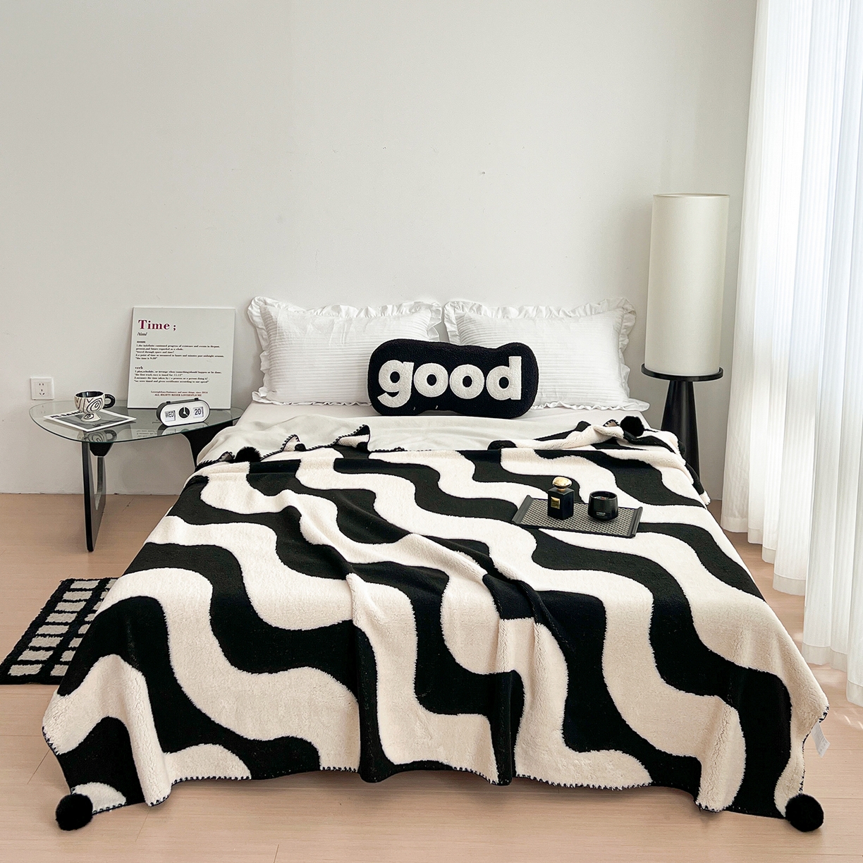 91家纺网 家纺一手货源 找家纺 娜朵家纺 2026新款阳离子牛奶绒双层毛球复合毯 波浪