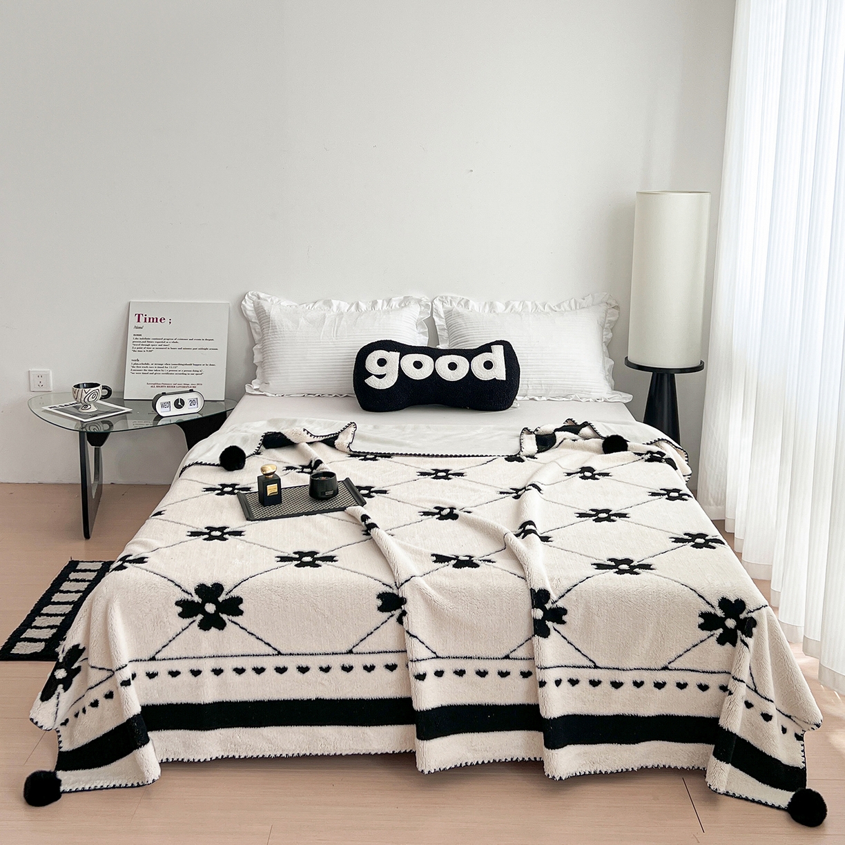 91家纺网 家纺一手货源 找家纺 娜朵家纺 2026新款阳离子牛奶绒双层毛球复合毯 齐花绽放