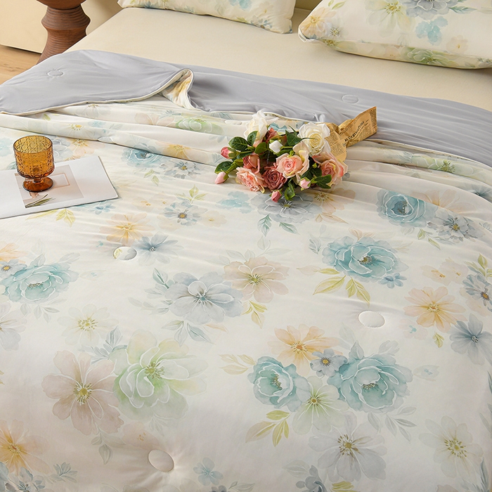 91家纺网 家纺一手货源 找家纺 曼尼 2026新款印花凉感丝夏被夏凉被 春晓