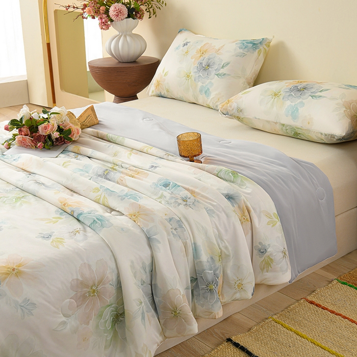 91家纺网 家纺一手货源 找家纺 曼尼 2026新款印花凉感丝夏被夏凉被 春晓