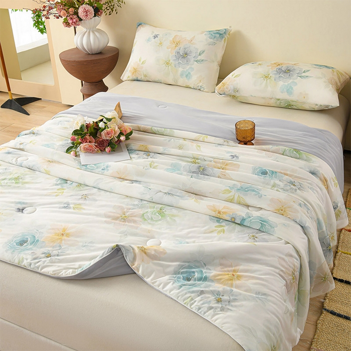 91家纺网 家纺一手货源 找家纺 曼尼 2026新款印花凉感丝夏被夏凉被 春晓