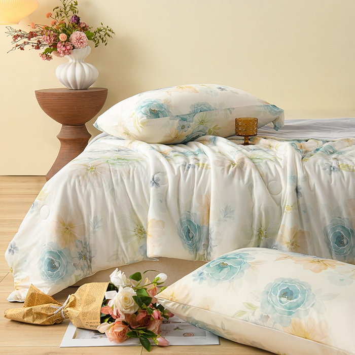 91家纺网 家纺一手货源 找家纺 曼尼 2026新款印花凉感丝夏被夏凉被 春晓