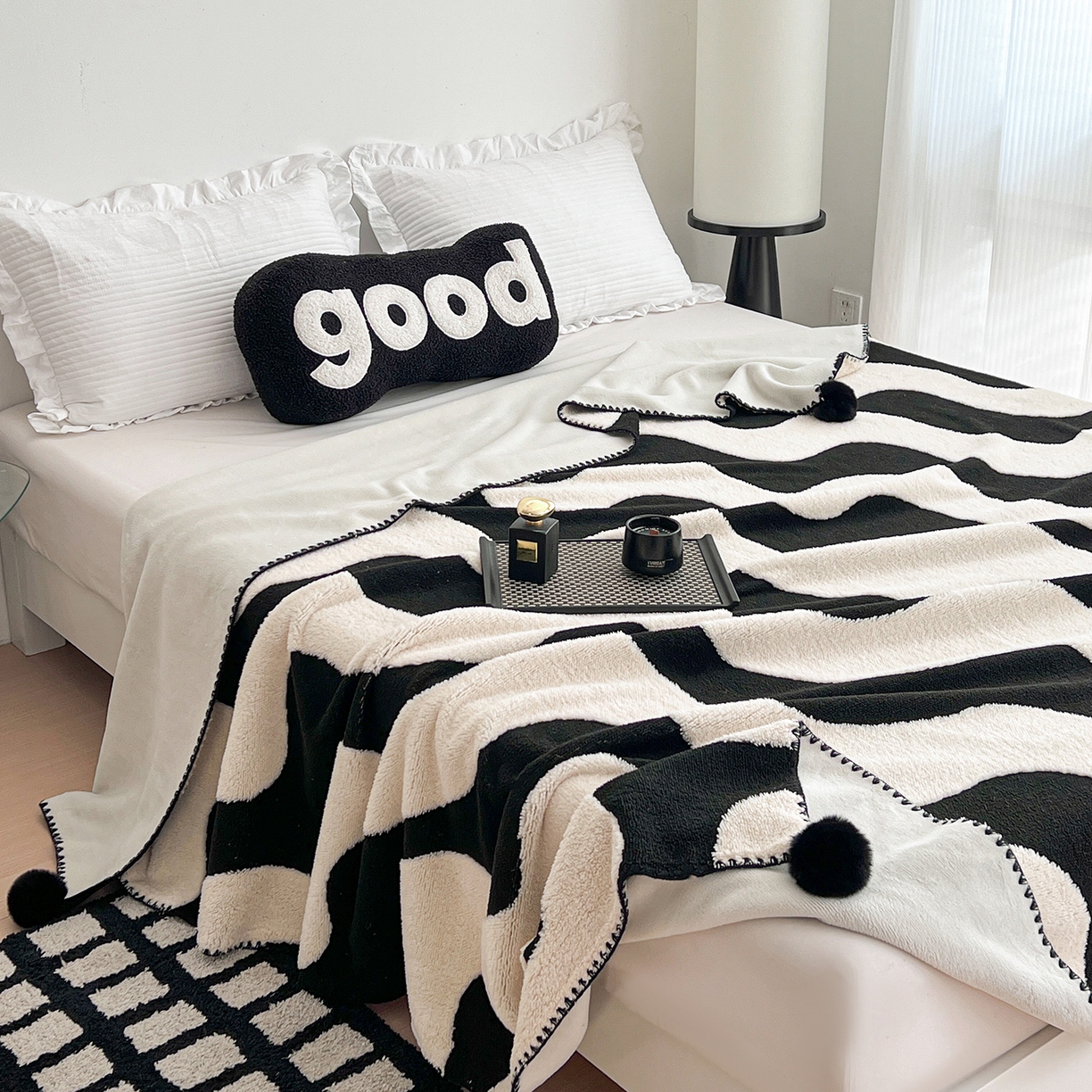 91家纺网 家纺一手货源 找家纺 娜朵家纺 2026新款阳离子牛奶绒双层毛球复合毯 波浪