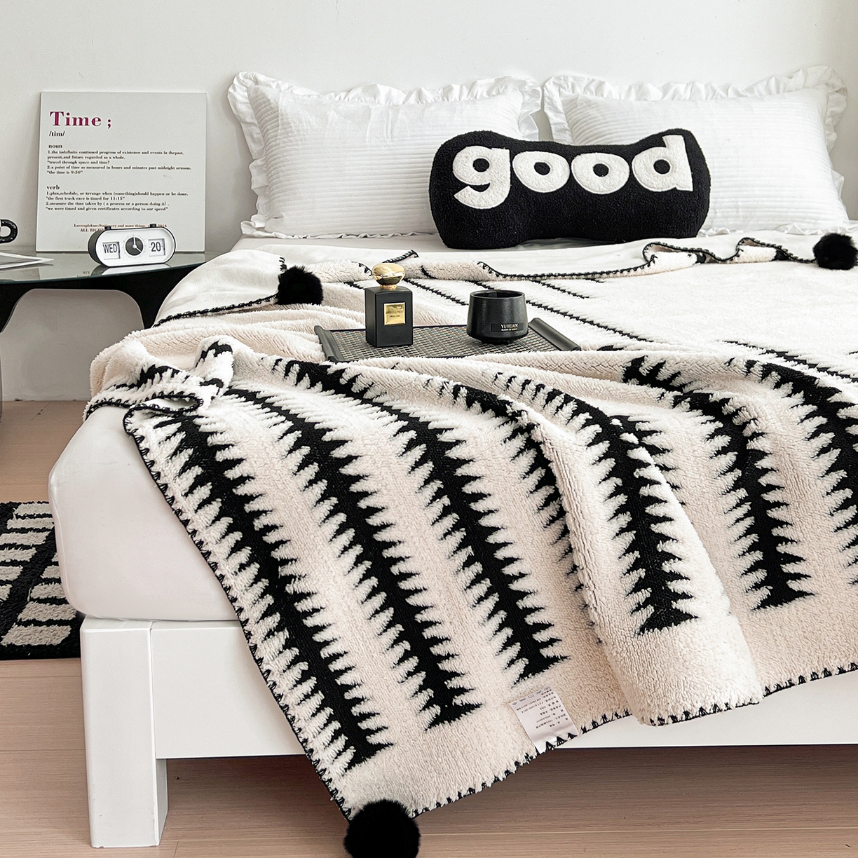 91家纺网 家纺一手货源 找家纺 娜朵家纺 2026新款阳离子牛奶绒双层毛球复合毯 步步高升