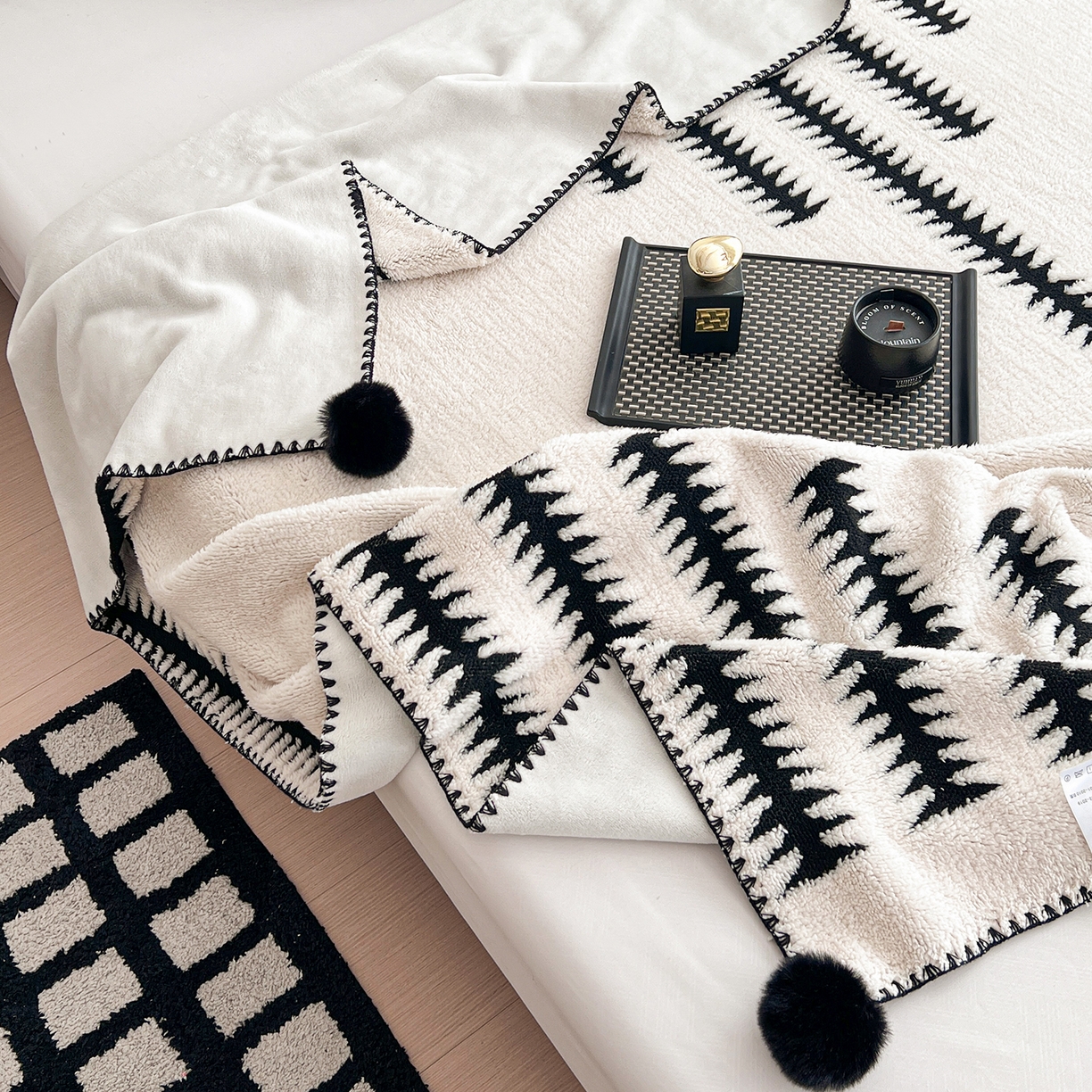 91家纺网 家纺一手货源 找家纺 娜朵家纺 2026新款阳离子牛奶绒双层毛球复合毯 步步高升