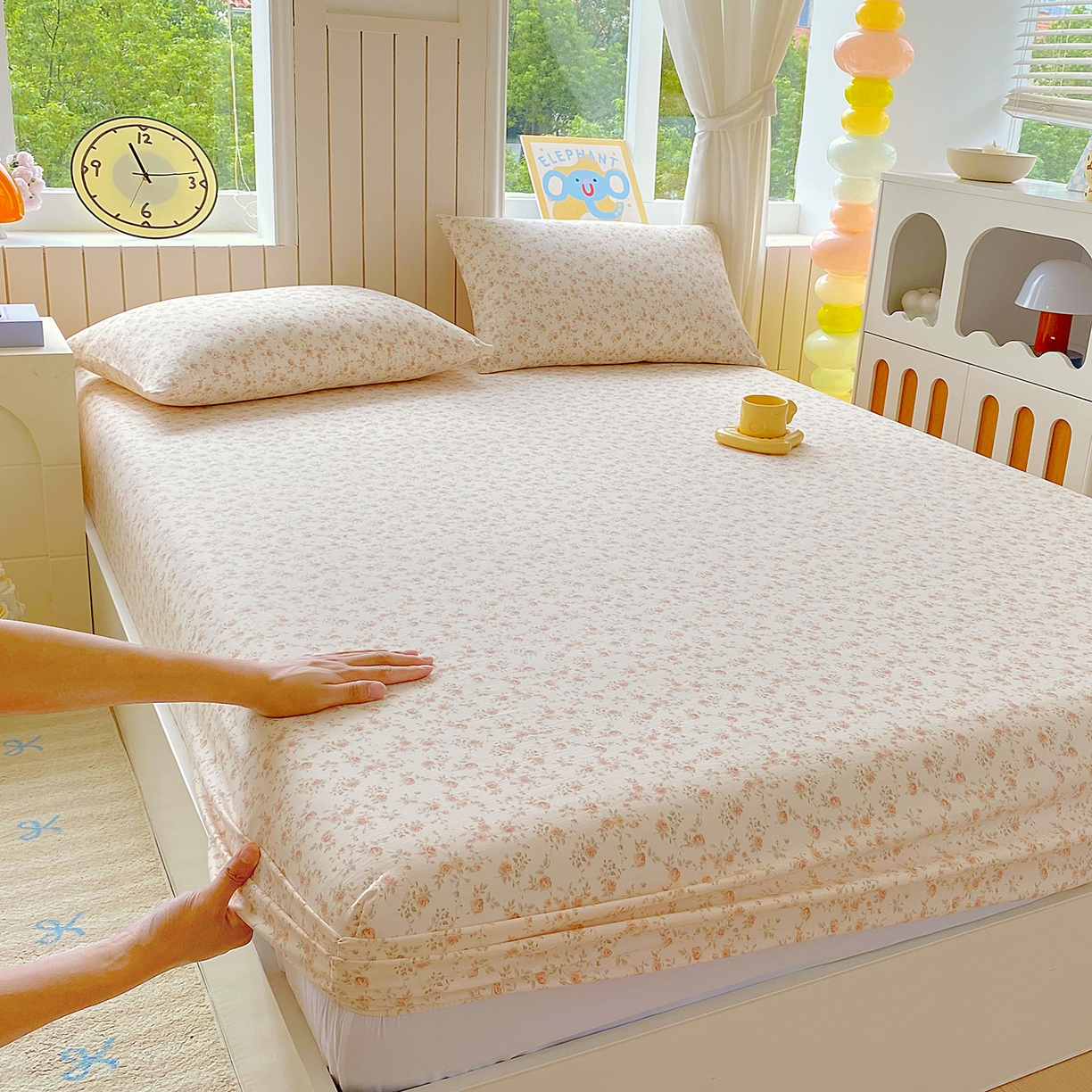 91家纺网 家纺一手货源 找家纺 （总）欧妮家纺 2026新款斜纹加厚水洗棉木棉床笠-席梦思保护套