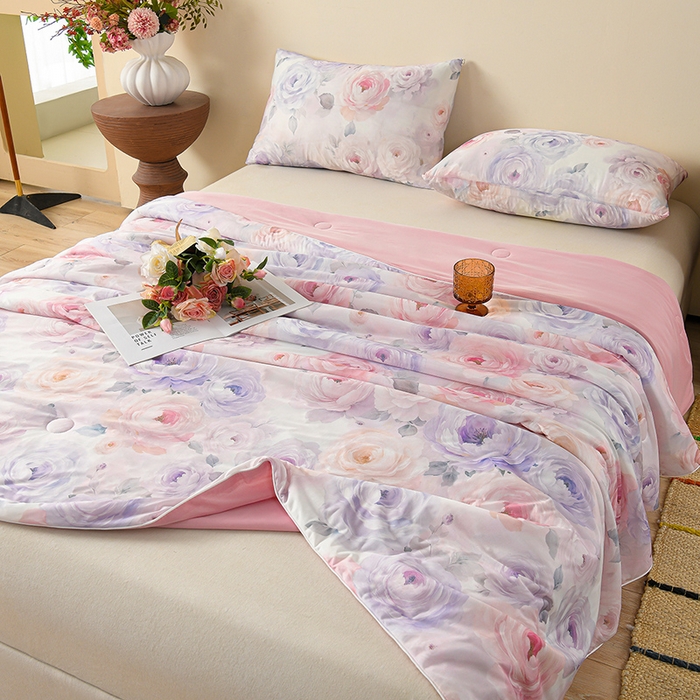 91家纺网 家纺一手货源 找家纺 曼尼 2026新款印花凉感丝夏被夏凉被 繁华