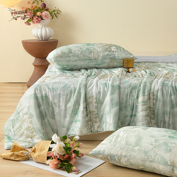 91家纺网 家纺一手货源 找家纺 曼尼 2026新款印花凉感丝夏被夏凉被 烂漫