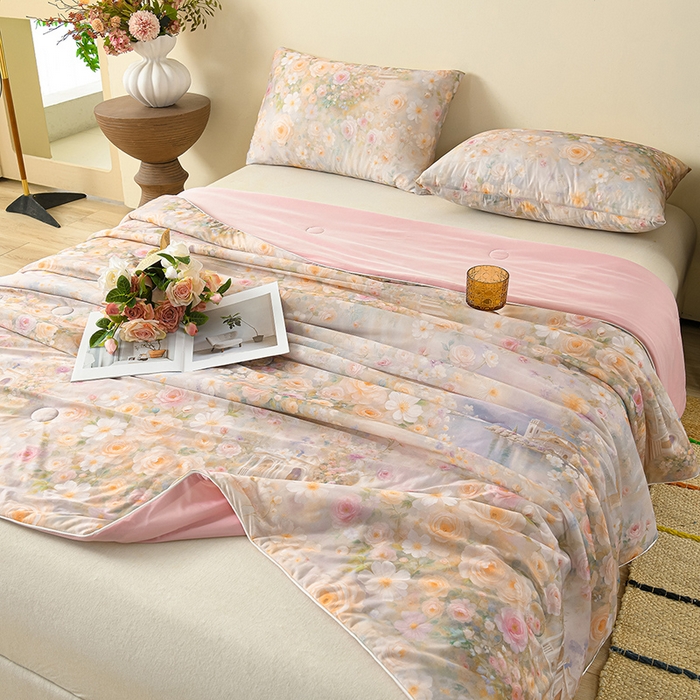 91家纺网 家纺一手货源 找家纺 曼尼 2026新款印花凉感丝夏被夏凉被 倾城