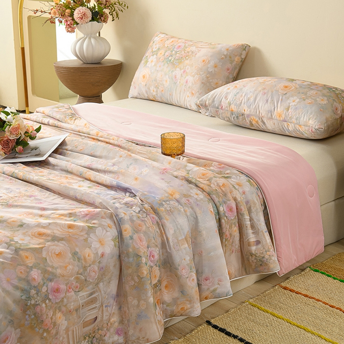 91家纺网 家纺一手货源 找家纺 曼尼 2026新款印花凉感丝夏被夏凉被 倾城