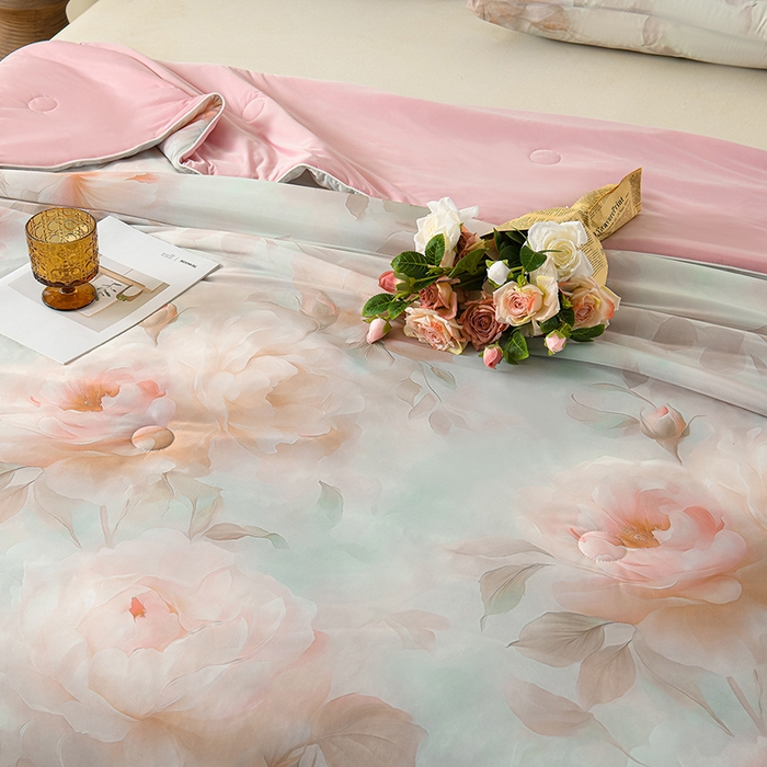 91家纺网 家纺一手货源 找家纺 曼尼 2026新款印花凉感丝夏被夏凉被 天雅