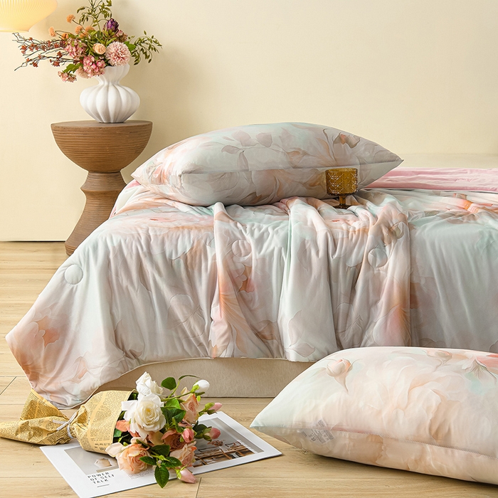 91家纺网 家纺一手货源 找家纺 曼尼 2026新款印花凉感丝夏被夏凉被 天雅