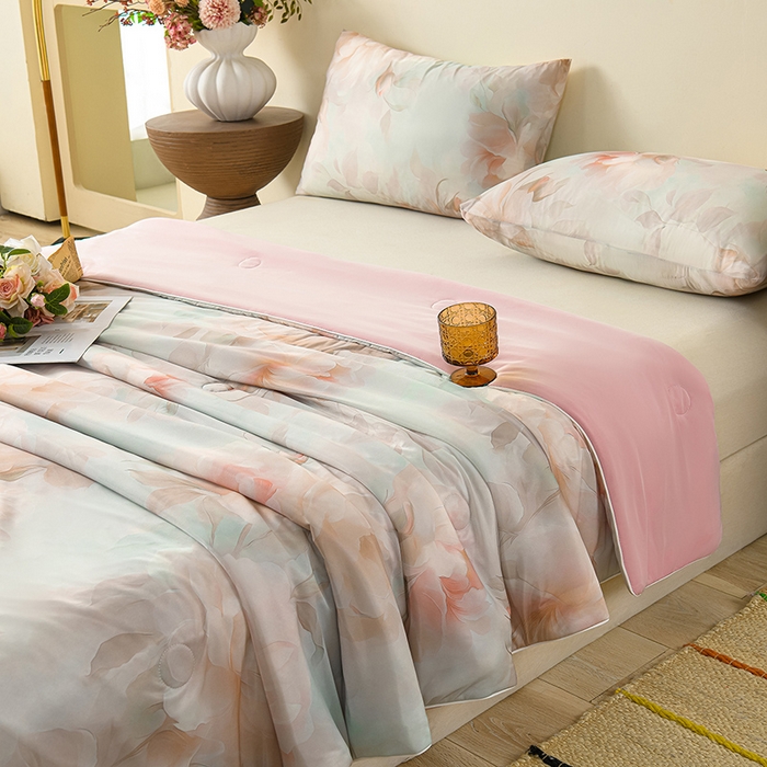 91家纺网 家纺一手货源 找家纺 曼尼 2026新款印花凉感丝夏被夏凉被 天雅