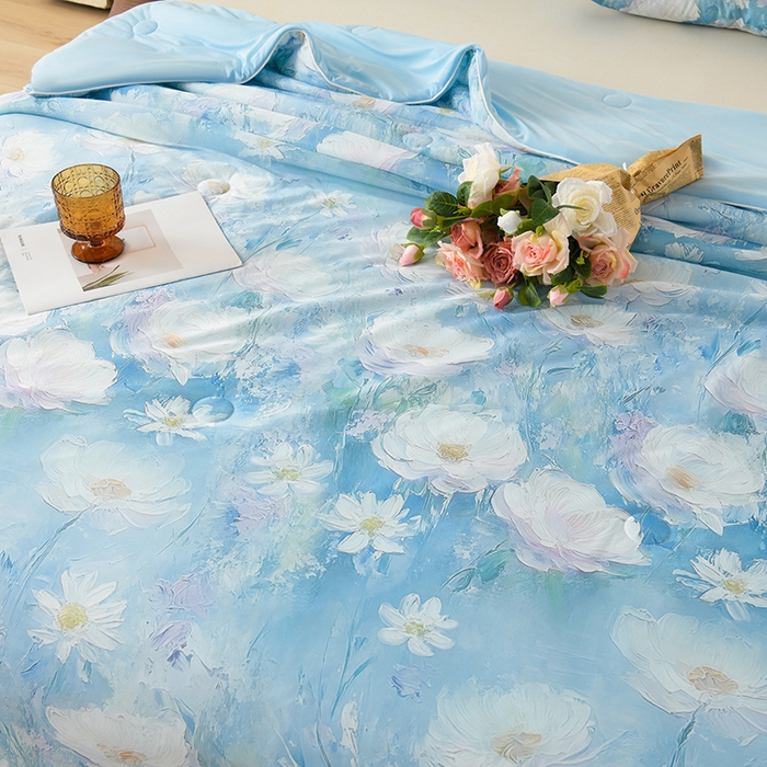 91家纺网 家纺一手货源 找家纺 曼尼 2026新款印花凉感丝夏被夏凉被 星辰