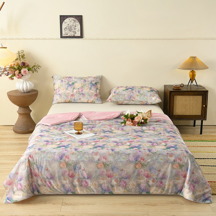 91家纺网 家纺一手货源 找家纺 曼尼 2026新款印花凉感丝夏被夏凉被 夜语,夜语