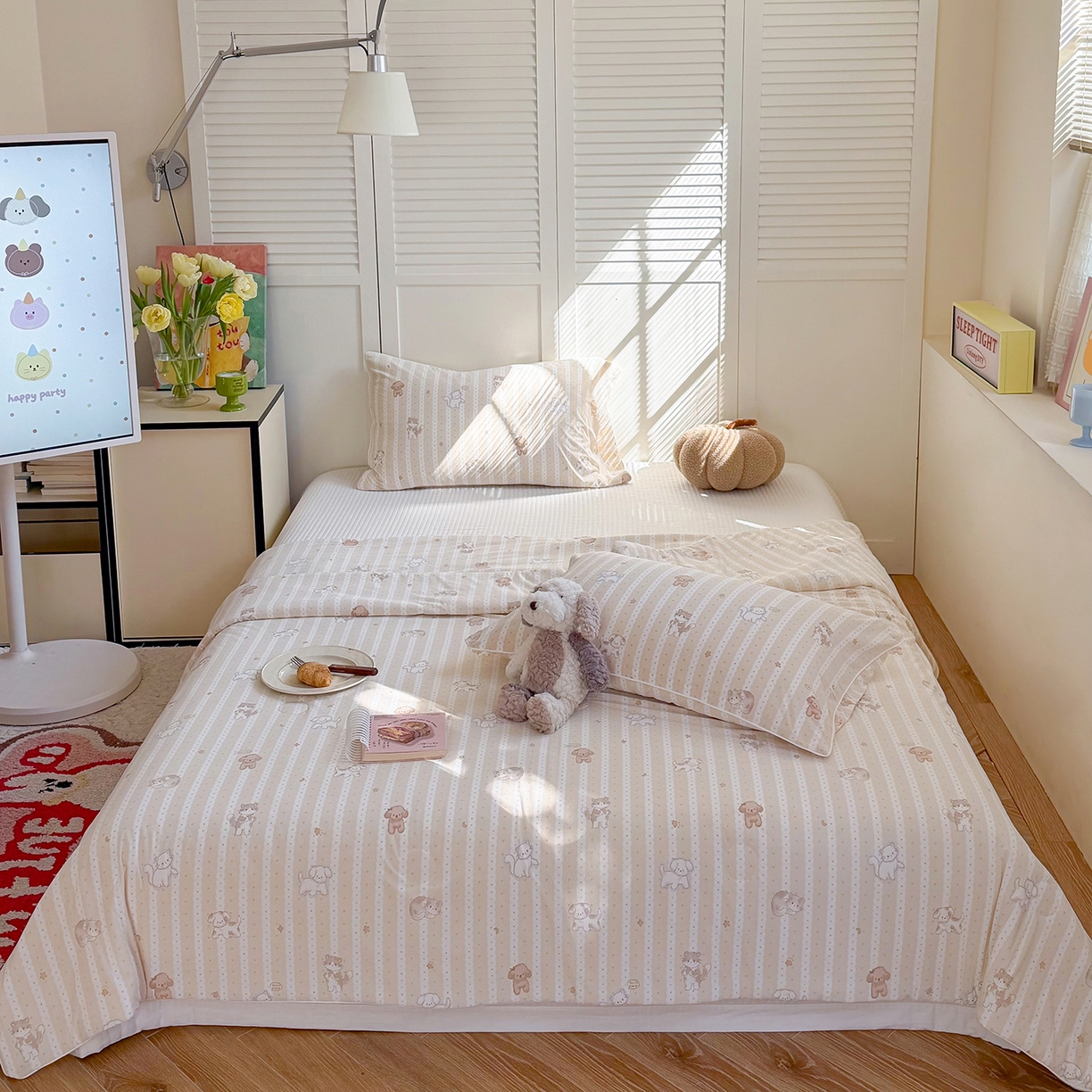 91家纺网 家纺一手货源 找家纺 金梦拉家纺 2026春夏新款锦氨凉感丝印花系列夏被空调被夏凉被 线条狗