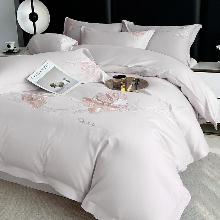  帛美家纺 2026新款100支长绒棉绣花四件套-索菲亚 索菲亚-高级灰