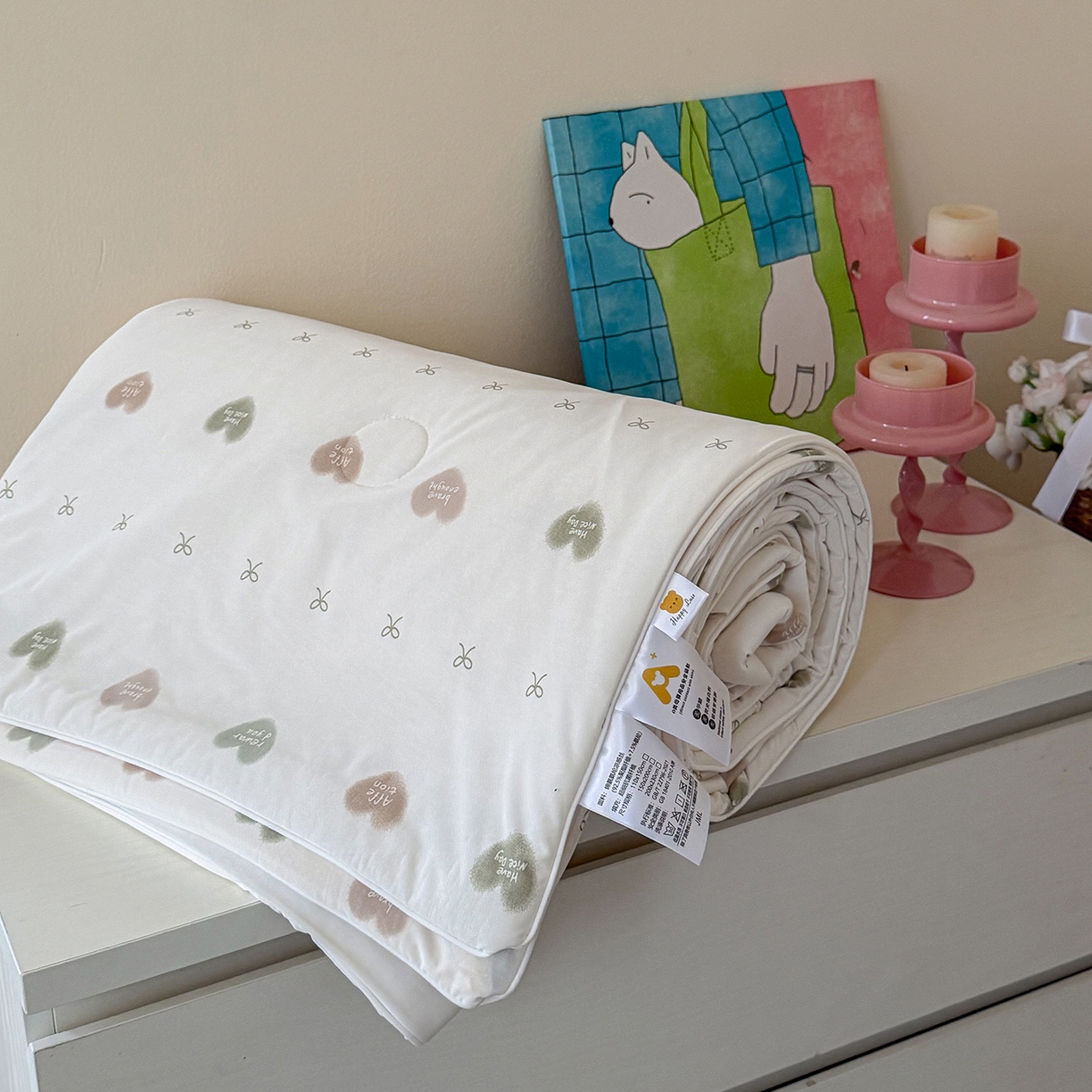 91家纺网 家纺一手货源 找家纺 金梦拉家纺 2026春夏新款锦氨凉感丝印花系列夏被空调被夏凉被 心情绿