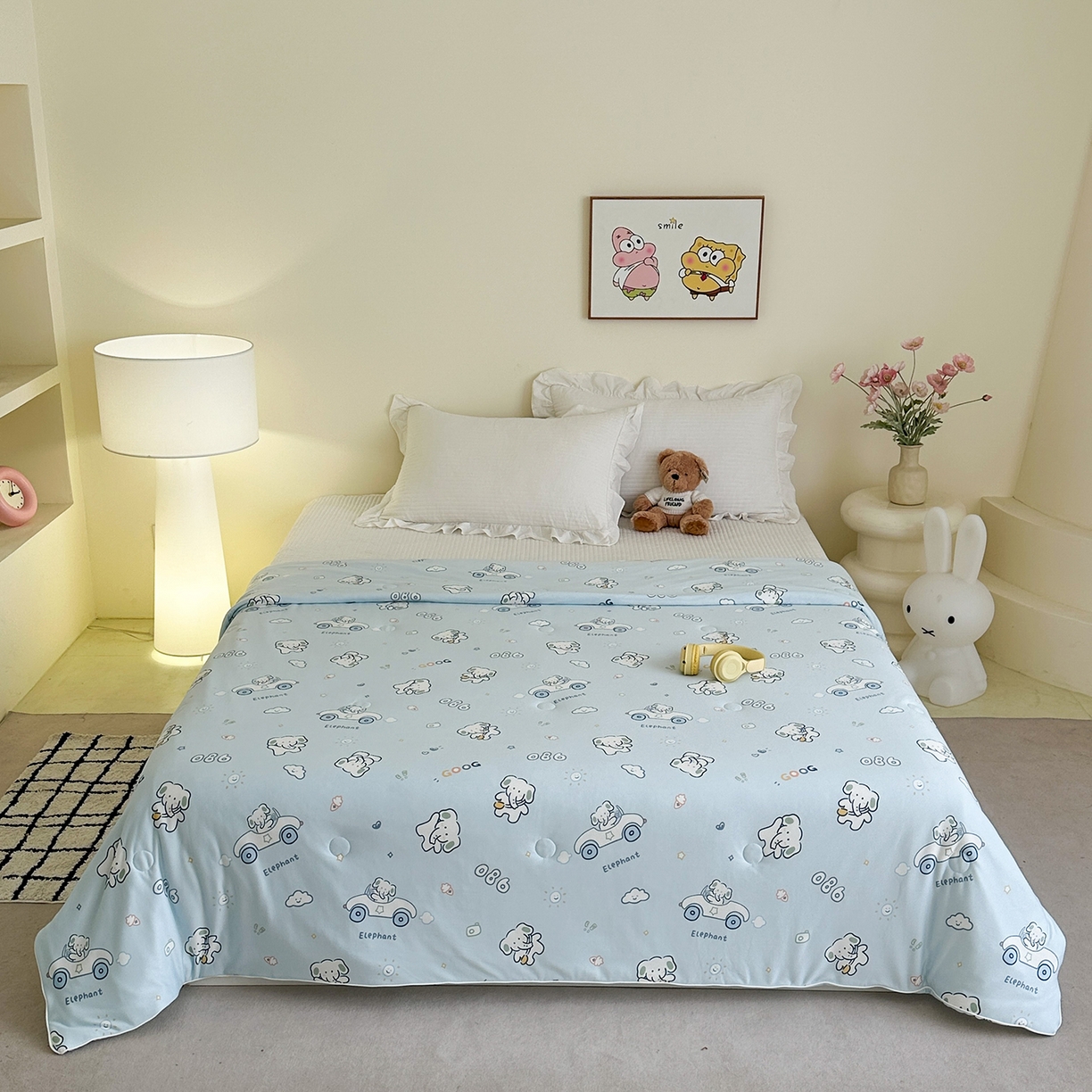 尚品本色 2026年新款小清新针织棉夏被空调被 蓝色小象