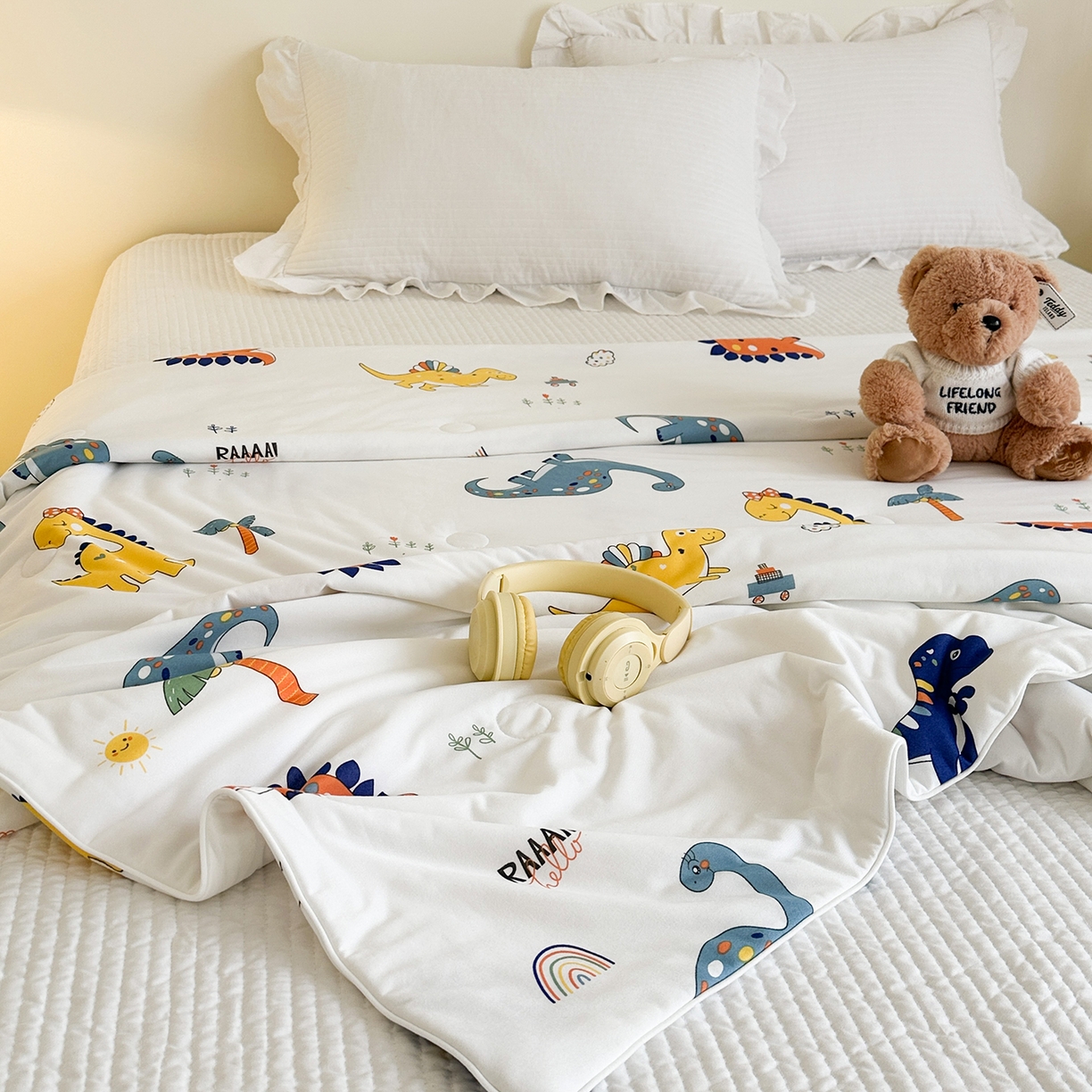 91家纺网 家纺一手货源 找家纺 尚品本色 2026年新款小清新针织棉夏被空调被 小恐龙