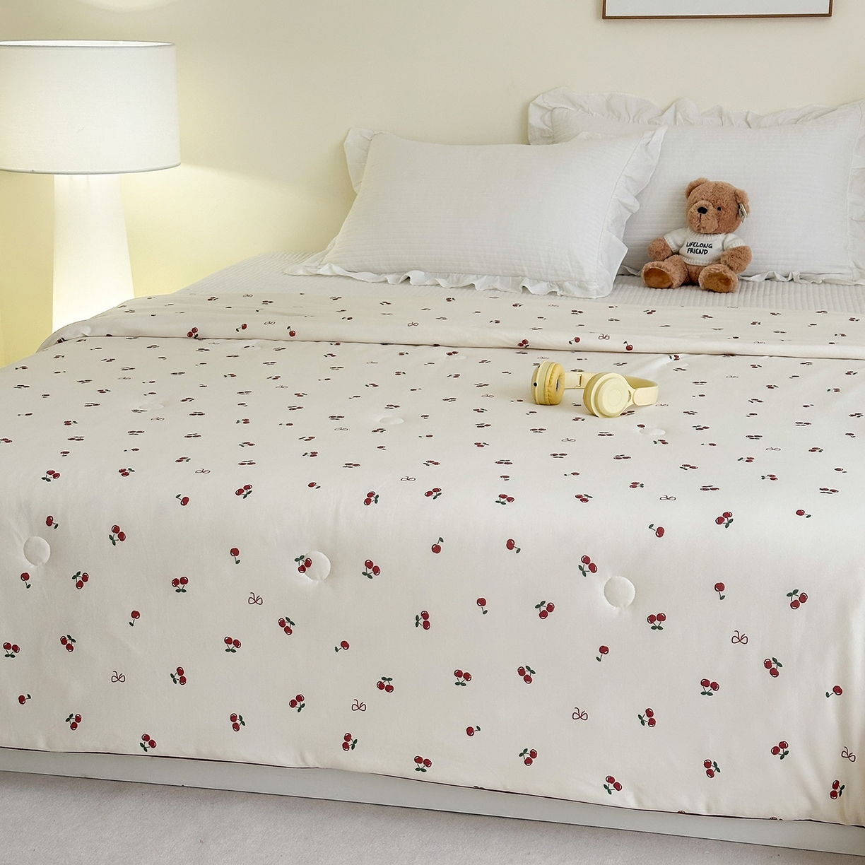 91家纺网 家纺一手货源 找家纺 尚品本色 2026年新款小清新针织棉夏被空调被 小樱桃