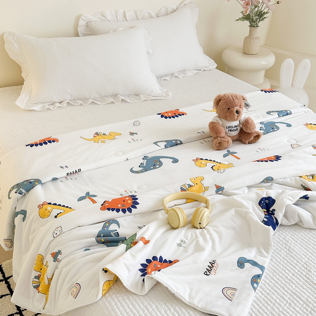 91家纺网 家纺一手货源 找家纺 尚品本色 2026年新款小清新针织棉夏被空调被 小恐龙