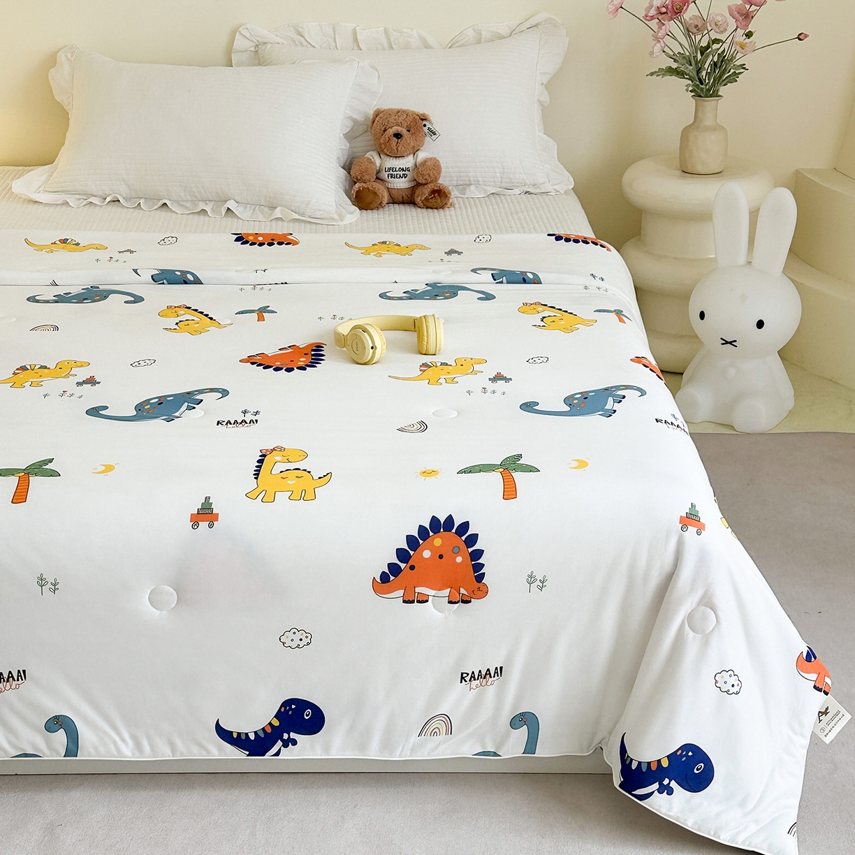 91家纺网 家纺一手货源 找家纺 尚品本色 2026年新款小清新针织棉夏被空调被 小恐龙