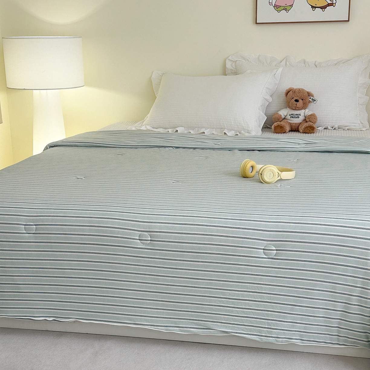 91家纺网 家纺一手货源 找家纺 尚品本色 2026年新款小清新针织棉夏被空调被 条纹兰