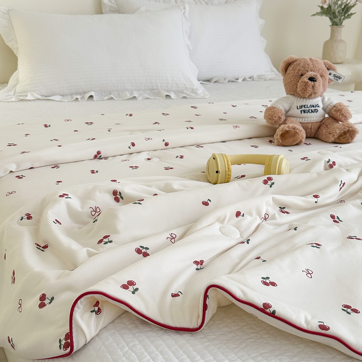 91家纺网 家纺一手货源 找家纺 尚品本色 2026年新款小清新针织棉夏被空调被 小樱桃