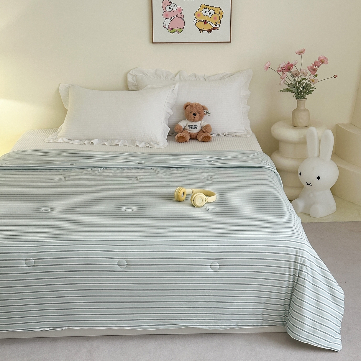 91家纺网 家纺一手货源 找家纺 尚品本色 2026年新款小清新针织棉夏被空调被 条纹兰