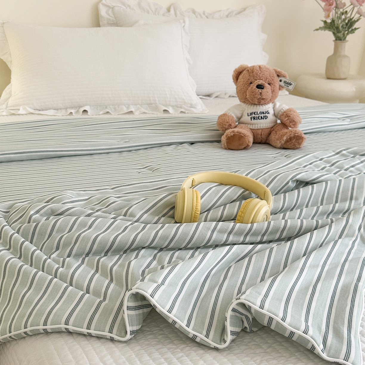 91家纺网 家纺一手货源 找家纺 尚品本色 2026年新款小清新针织棉夏被空调被 条纹兰