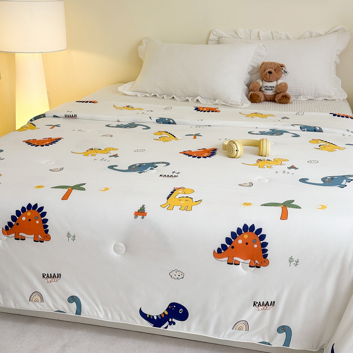 91家纺网 家纺一手货源 找家纺 尚品本色 2026年新款小清新针织棉夏被空调被 小恐龙