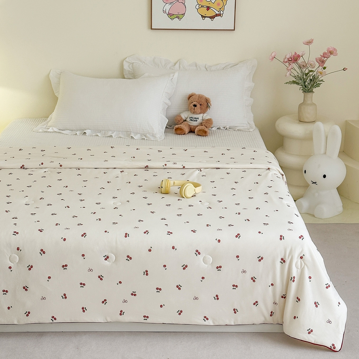 91家纺网 家纺一手货源 找家纺 尚品本色 2026年新款小清新针织棉夏被空调被 小樱桃