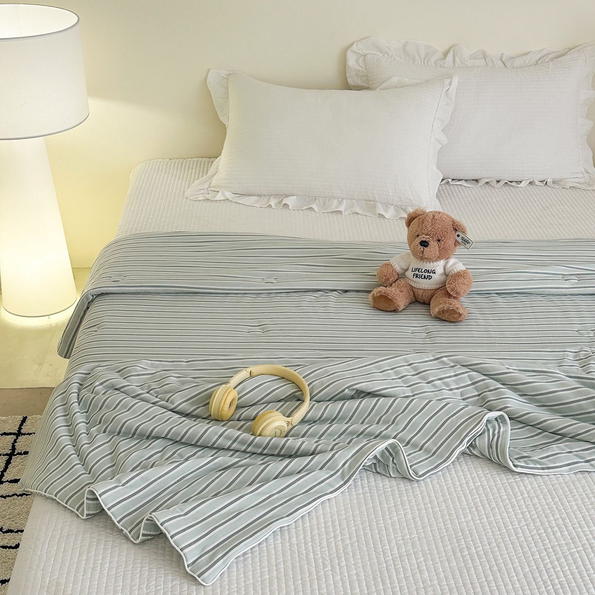 91家纺网 家纺一手货源 找家纺 尚品本色 2026年新款小清新针织棉夏被空调被 条纹兰