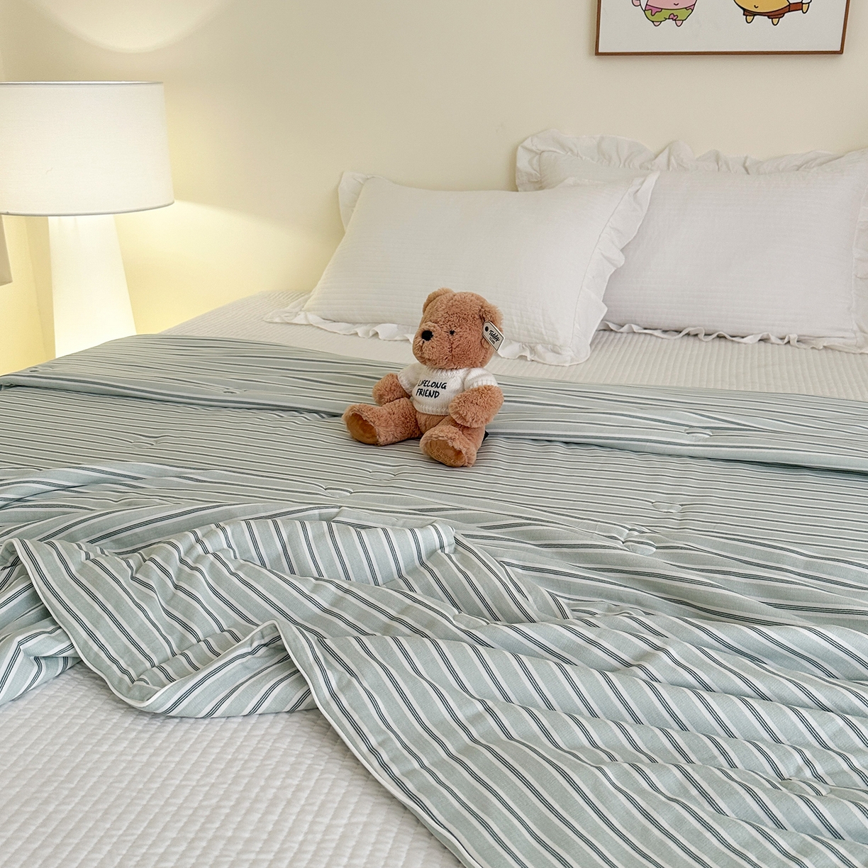 91家纺网 家纺一手货源 找家纺 尚品本色 2026年新款小清新针织棉夏被空调被 条纹兰