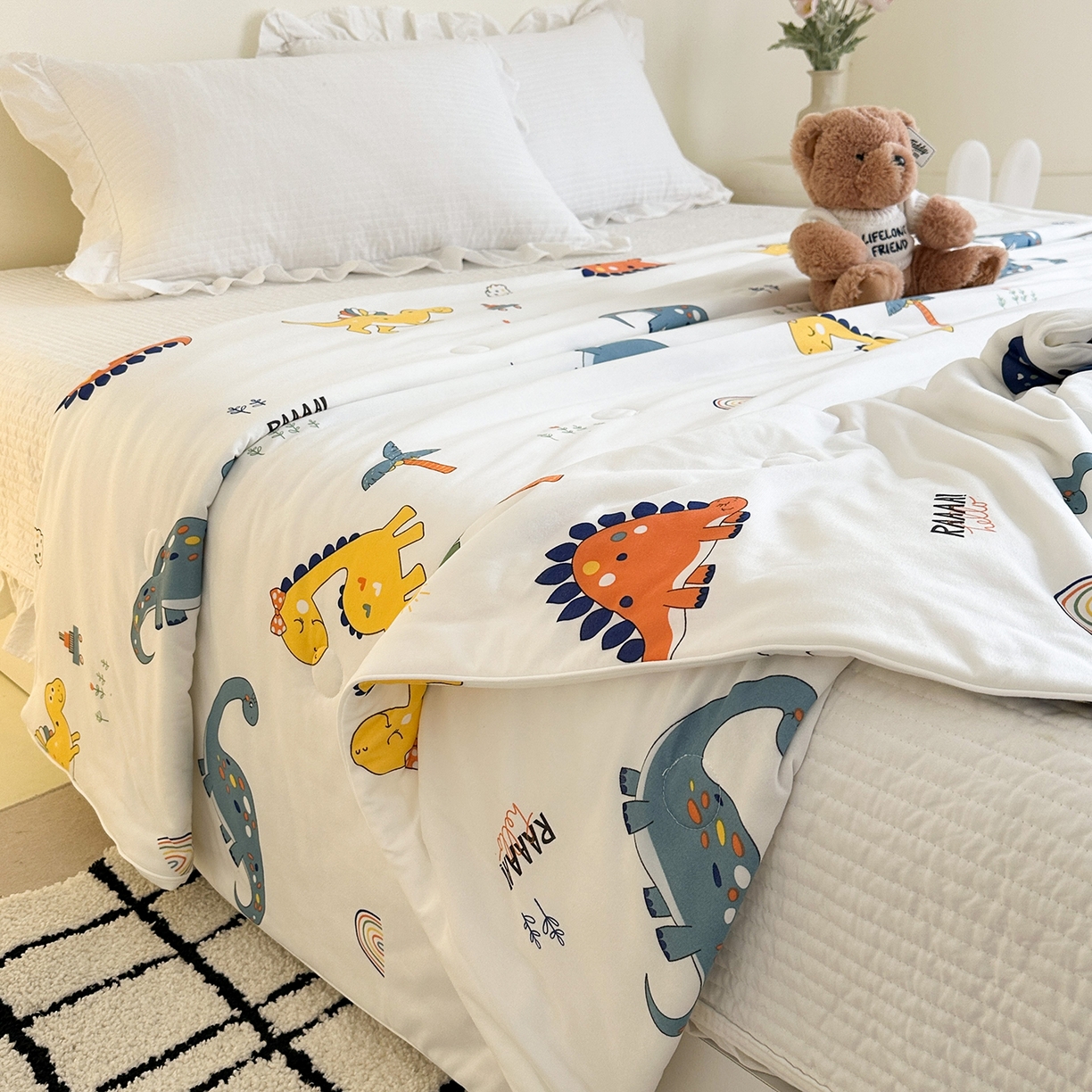 91家纺网 家纺一手货源 找家纺 尚品本色 2026年新款小清新针织棉夏被空调被 小恐龙