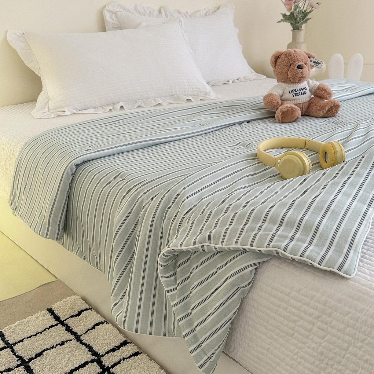 91家纺网 家纺一手货源 找家纺 尚品本色 2026年新款小清新针织棉夏被空调被 条纹兰