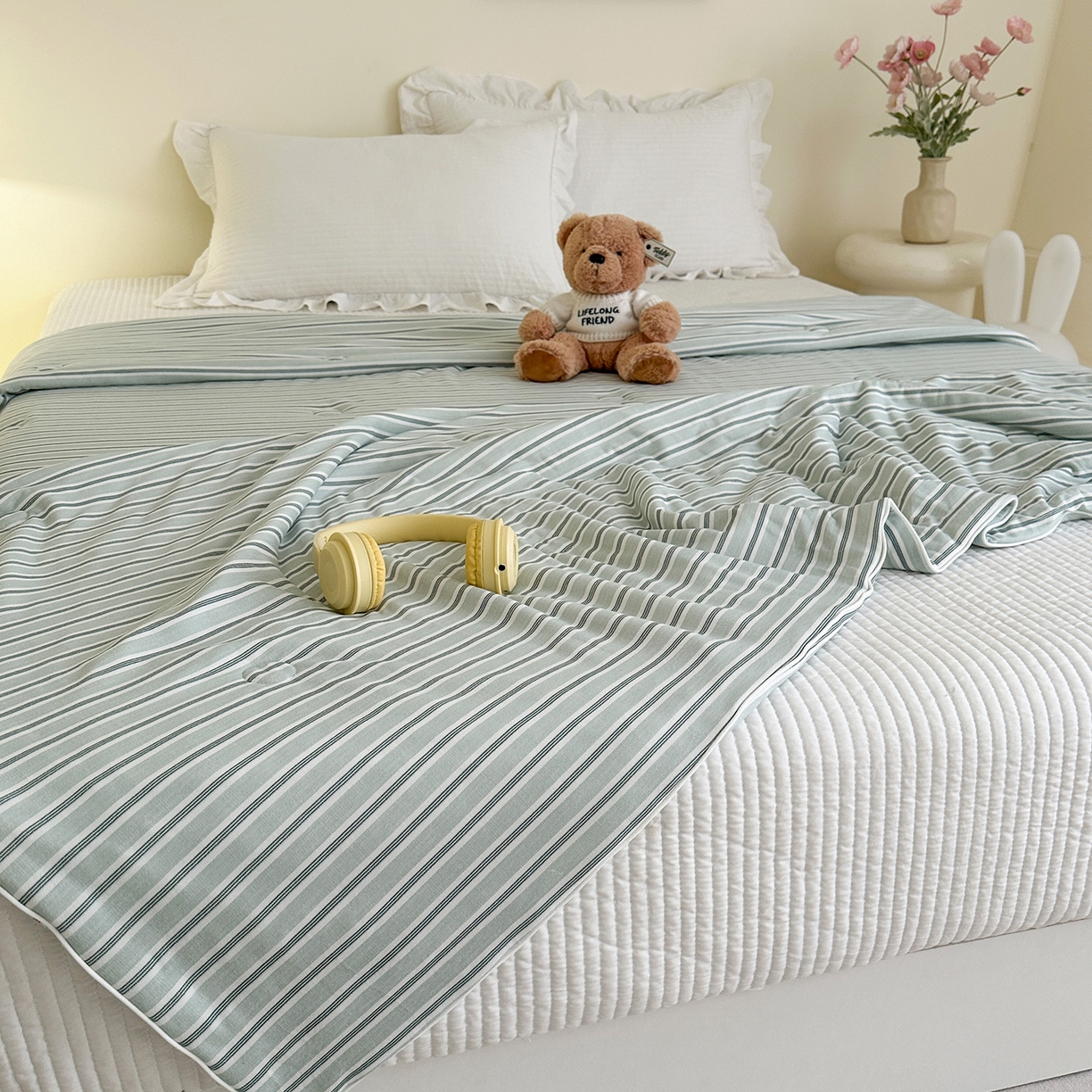 91家纺网 家纺一手货源 找家纺 尚品本色 2026年新款小清新针织棉夏被空调被 条纹兰