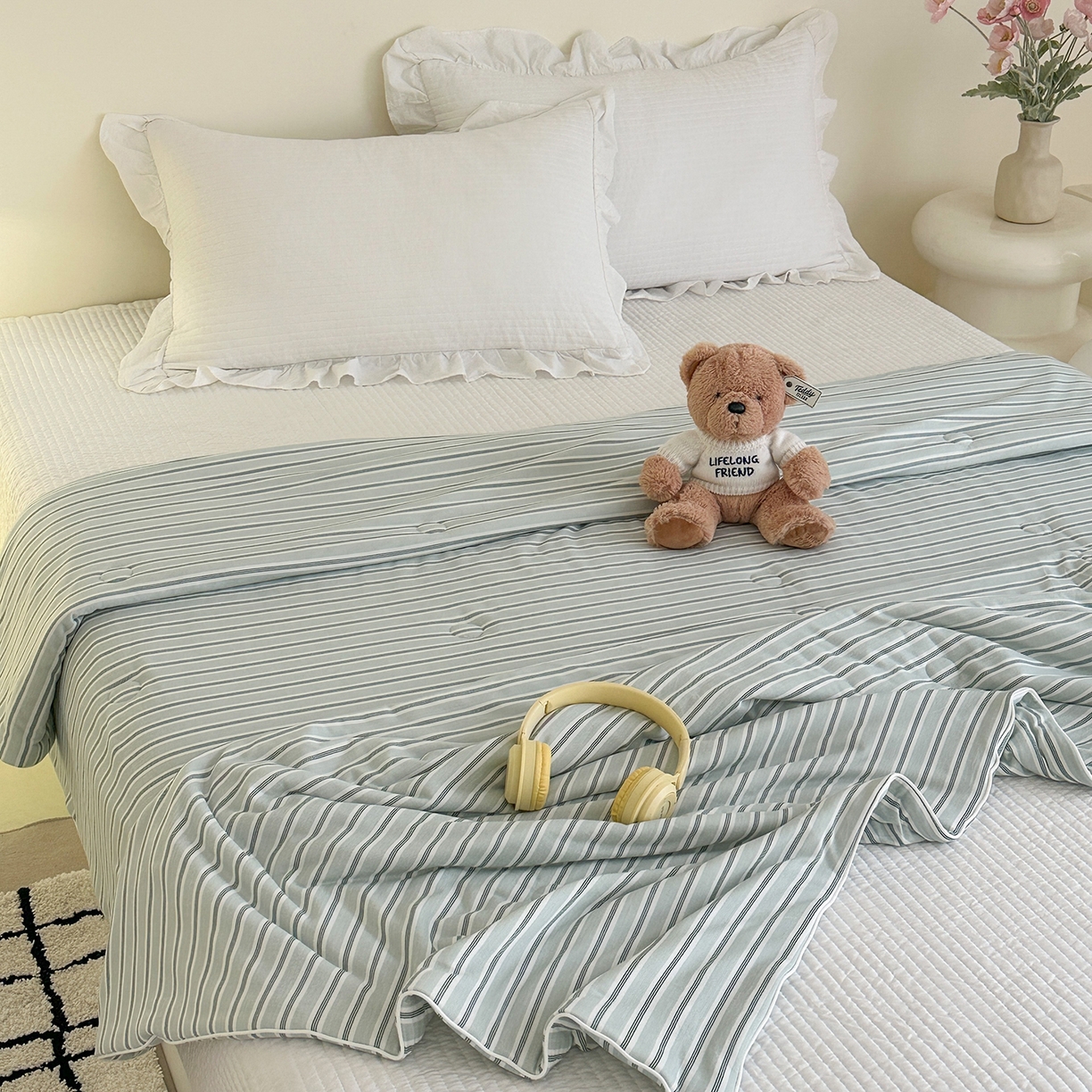 91家纺网 家纺一手货源 找家纺 尚品本色 2026年新款小清新针织棉夏被空调被 条纹兰