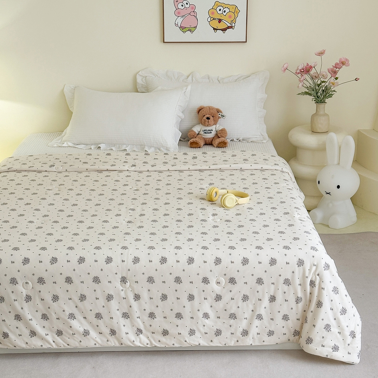 91家纺网 家纺一手货源 找家纺 尚品本色 2026年新款小清新针织棉夏被空调被 陌上花开