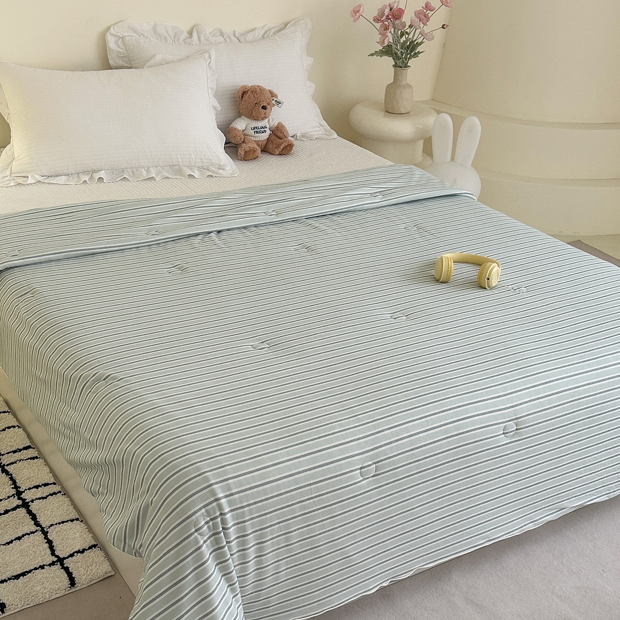 91家纺网 家纺一手货源 找家纺 尚品本色 2026年新款小清新针织棉夏被空调被 条纹兰